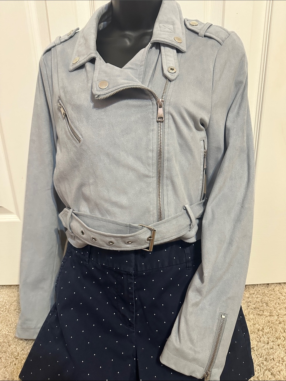 Ashley By 26 International Light Blue Suede Moto Jacket